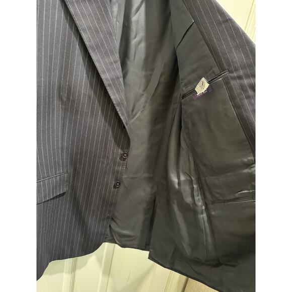 Ralph Lauren Purple Label Men's Navy Blue Pin Broken Chalk Stripe Wool Suit 46L - Picture 13 of 16
